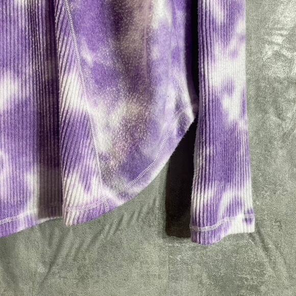 THEO & SPENCE Women's Purple Tie-Dye Crewneck Long Sleeve Hi-Low Hem Top SZ L - Picture 5 of 8